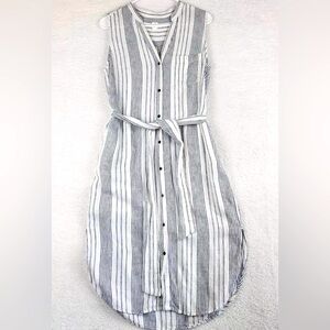 Sleeveless Stripe Midi Shirtdress in Linen